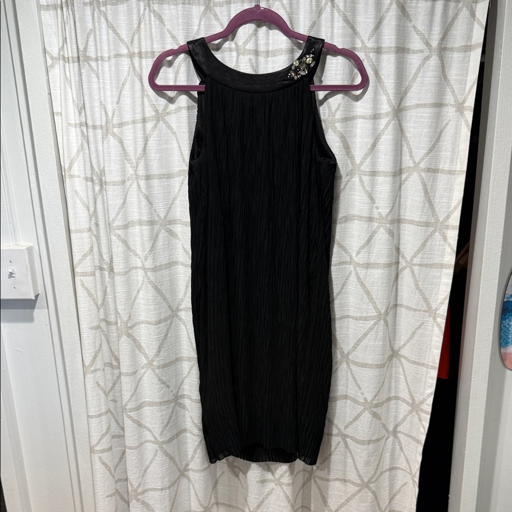 Taylor Anthropologie Black Sleeveless Midi Dress with Beaded Shoulder Accent 6